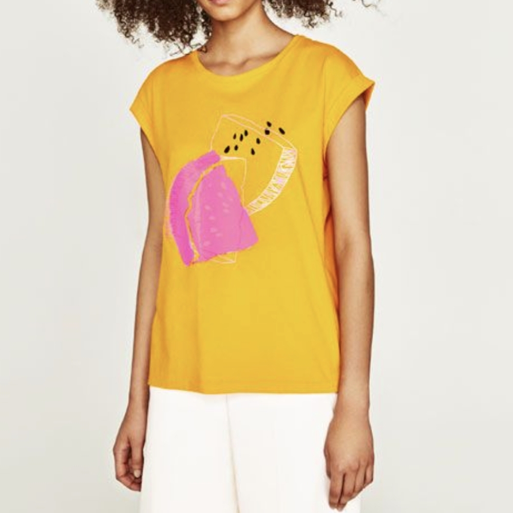 ZARA Watermelon Art Graphic Tee Sz L